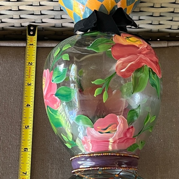 MacKenzie-Childs Floral Glass Vase with Pink and Green Accents - Picture 5 of 7
